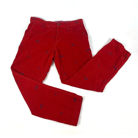 Tommy Hilfiger Red Corduroy Pants Mens 34x32 Navy Embroidered Fighting Bucks Doe - Picture 1 of 16